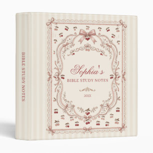Personalized Cherry Bow Bible Study 3 Ring Binder