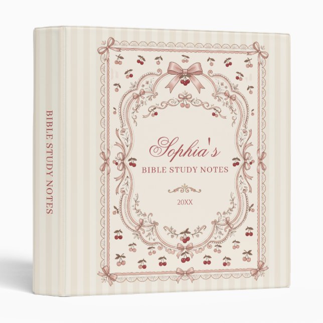 Personalized Cherry Bow Bible Study  3 Ring Binder (Front/Spine)