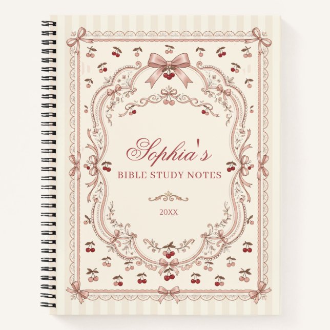 Personalized Cherry Bow Bible Study  Notebook (Front)