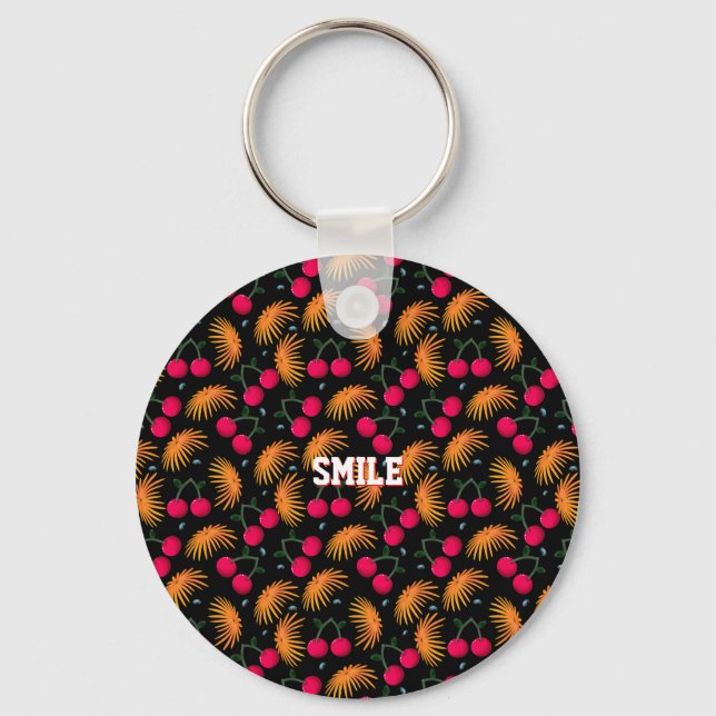 Personalized cherry floral pattern gift  keychain (Front)