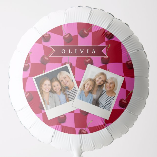 Personalized Cherry Gingham Retro Custom Name Balloon (Front)