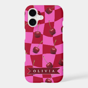 Personalized Cherry Gingham Retro Custom Name iPhone 17 Case
