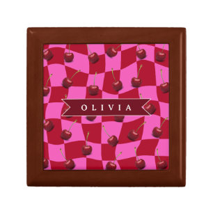 Personalized Cherry Gingham Retro Custom Name Gift Box