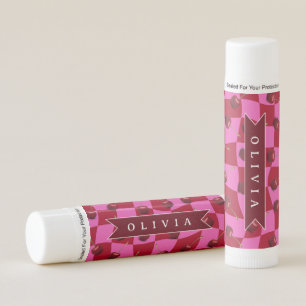 Personalized Cherry Gingham Retro Custom Name Lip Balm