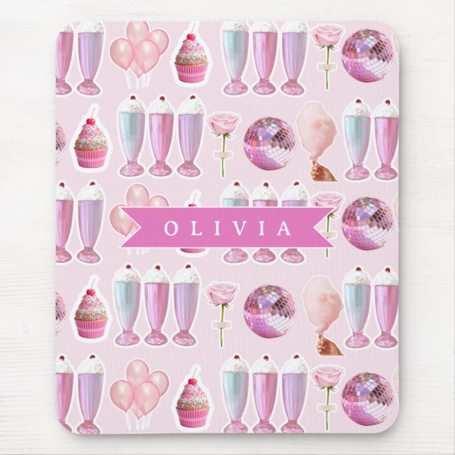 Personalized Cherry Gingham Retro Custom Name Mouse Pad (Front)