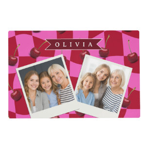 Personalized Cherry Gingham Retro Custom Name Placemat