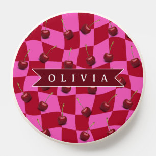 Personalized Cherry Gingham Retro Custom Name PopSocket