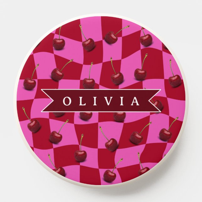 Personalized Cherry Gingham Retro Custom Name PopSocket (Popsocket)