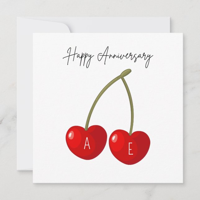 Personalized Cherry Hearts Anniversary Card (Front)