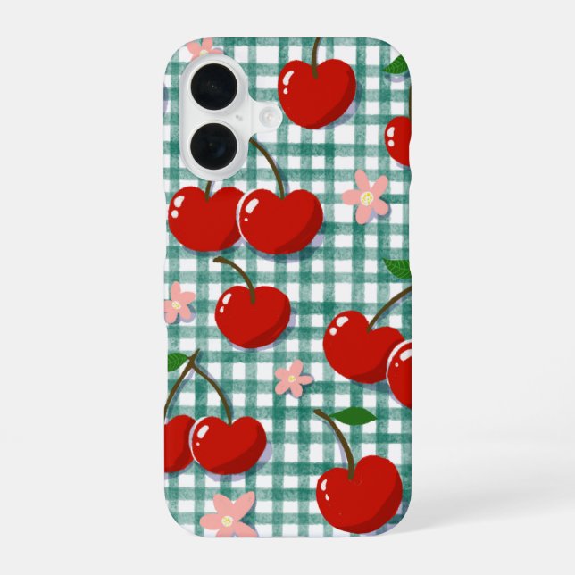 Personalized Cherry on Green Gingham Phone Case –  (Back)
