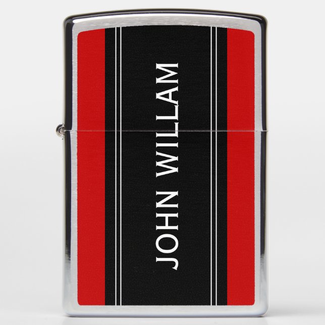 Personalized Cherry Red Black and White Monogram Zippo Lighter (Front)
