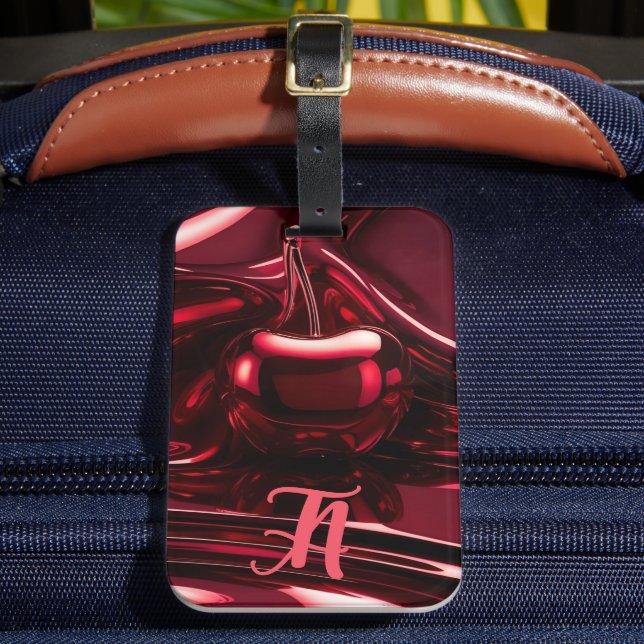Personalized Cherry Red Initial Luggage Tag (Front Insitu 2)