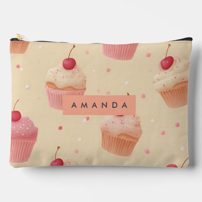 Personalized Cherry Sweet Cupcake Pattern Accessory Pouch (Front)