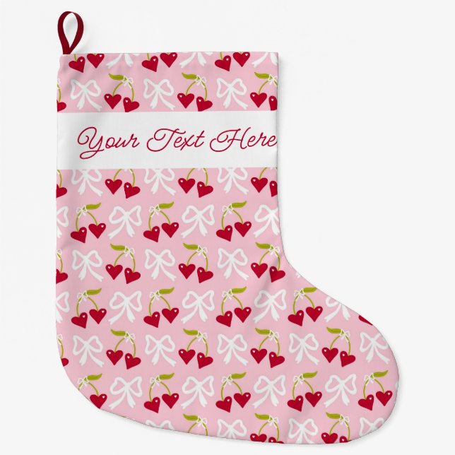 Personalized Cherry Sweet Preppy Teen Kids Girl Large Christmas Stocking (Front)