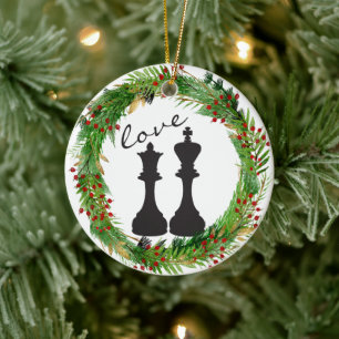 Personalized Chess Black King, Queen Couple Love Ceramic Ornament