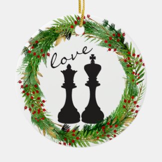 Personalized Chess Black King, Queen Couple Love Ceramic Ornament