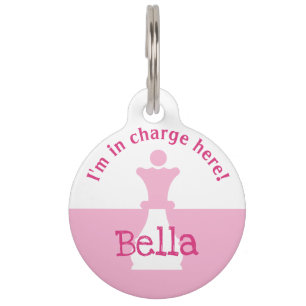Personalized Chess Figure Queen I'm in Charge Pink Pet ID Tag
