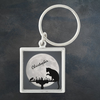 Personalized Chess Full Moon Cat And Mouse Game Keychain by SilhouetteCollection at Zazzle