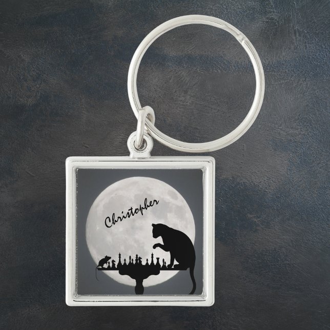 Personalized Chess Full Moon Cat and Mouse Game Keychain (Creator Uploaded)