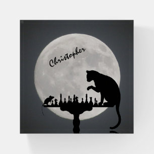 Personalized Chess Full Moon Cat and Mouse Game Paperweight