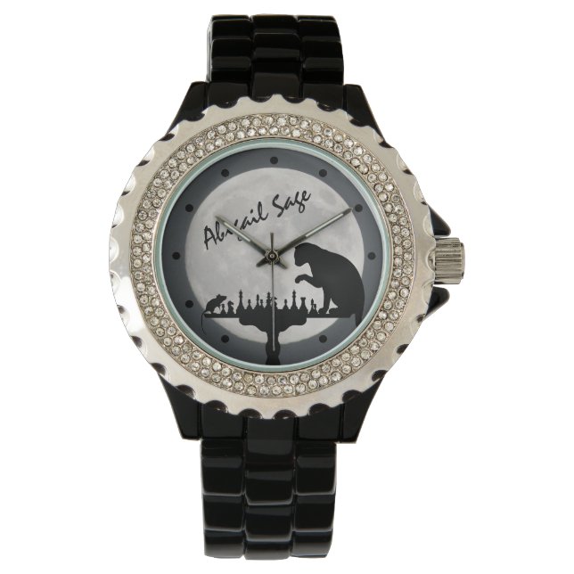 Personalized Chess Full Moon Cat and Mouse Game Watch (Front)