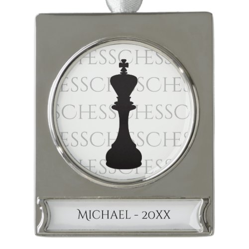 Personalized Chess King Classic Piece Modern Silver Plated Banner Ornament