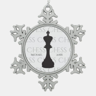 Personalized Chess King Classic Piece Modern Snowflake Pewter Christmas Ornament