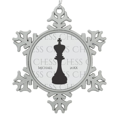 Personalized Chess King Classic Piece Modern Snowflake Pewter Christmas Ornament