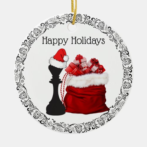 Personalized Chess King Santa Holiday Christmas Ceramic Ornament