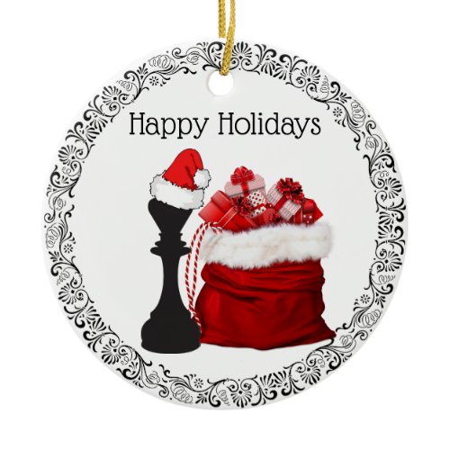 Personalized Chess King Santa Holiday Christmas Ceramic Ornament