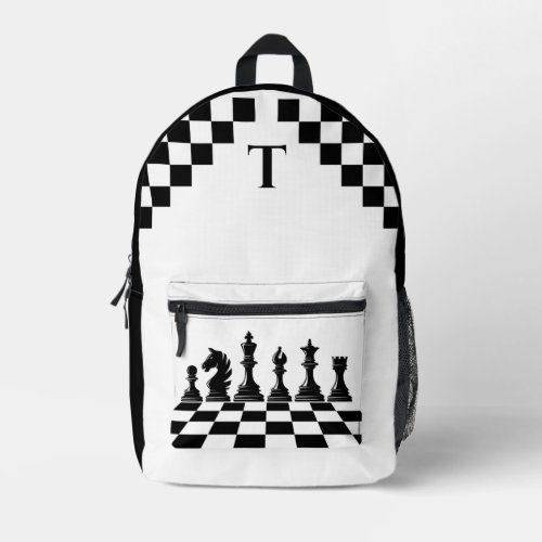 Personalized chess lovers black and white printed backpack