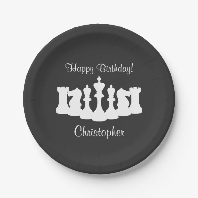 Personalized Chess Pieces Birthday Paper Plates (Front)