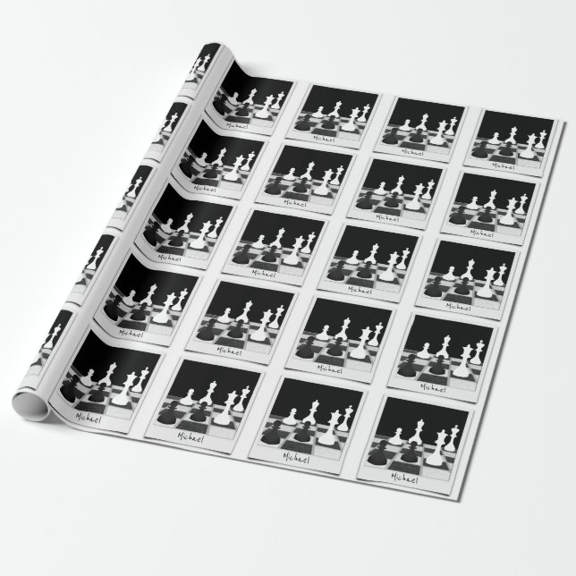 Personalized Chess Pieces on Chessboard Retro Wrapping Paper (Unrolled)