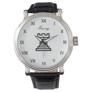 Personalized chess watch gift with the rook symbol
