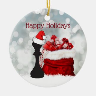 Personalized Chess Winter Snow Santa Christmas Ceramic Ornament