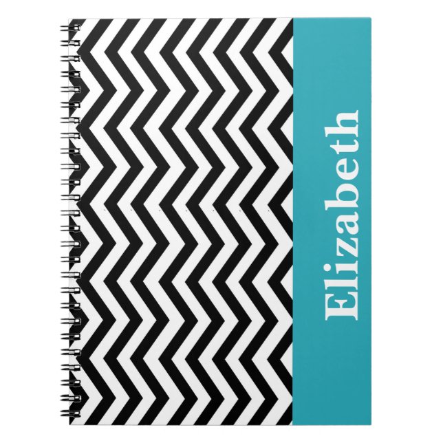 Personalized Chevron Black White Monogram Notebook (Front)