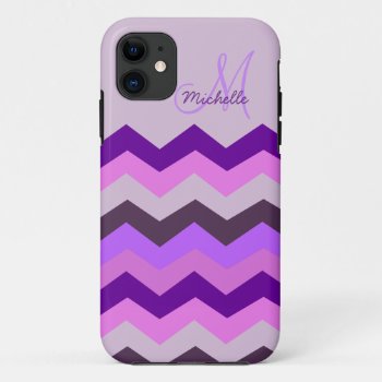 Personalized Chevron Purple Blast Iphone 11 Case by weddingsNthings at Zazzle