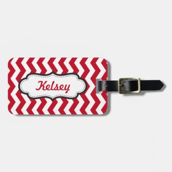 Personalized Chevron Red Stripes Luggage Tag by whimsydesigns at Zazzle