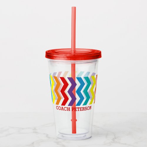 Personalized Chevron Stripe Coach Rainbow Acrylic Tumbler