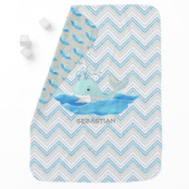 Personalized Chevron Striped Baby Shower Whale Baby Blanket