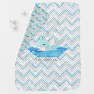 Personalized Chevron Striped Baby Shower Whale Blanket