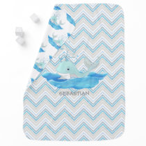 Personalized Chevron Striped Baby Shower Whale Stroller Blanket