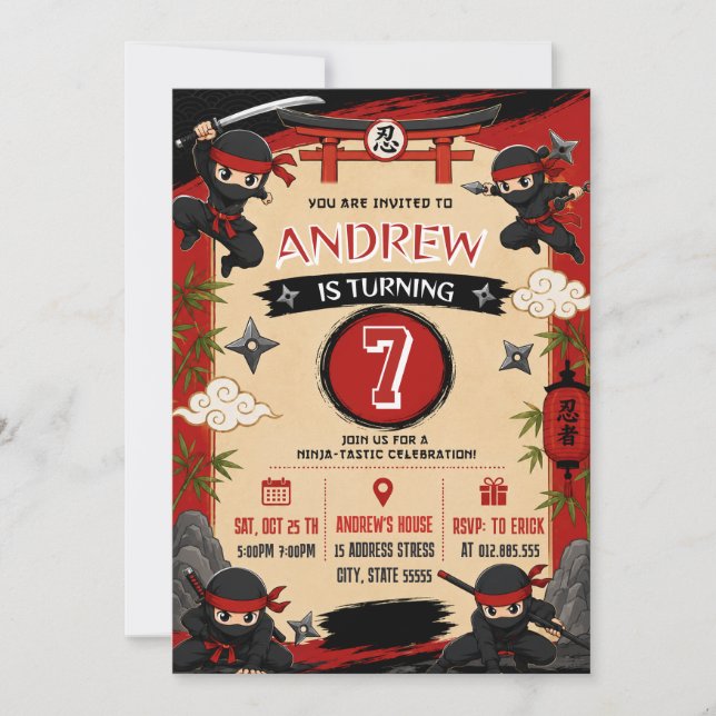 Personalized Chibi Ninja Birthday Invitation (Front)
