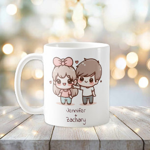 Personalized Chibi-Style Flirting Couple Coffee Mug