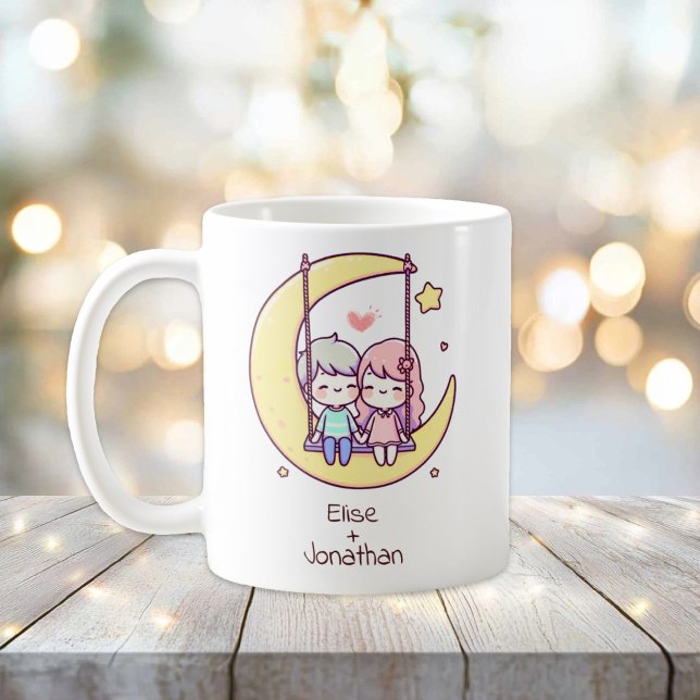 Personalized Chibi-Style Moon Swing Couple  Coffee Mug (Personalized Chibi-Style Moon Swing Couple Mug
)
