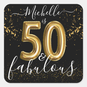 Personalized Chic 50th Birthday Party Black Gold  Square Sticker