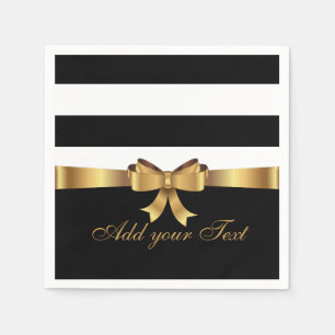 Personalized Chic Black Stripes Gold BOW your text Napkins