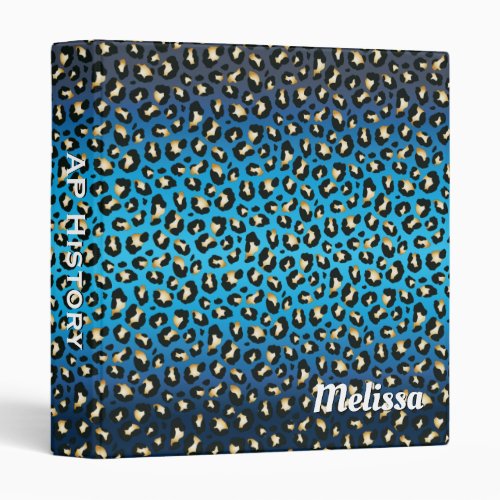 Personalized Chic Blue Leopard Print 3 Ring Binder