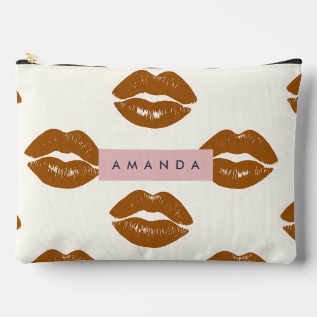 Personalized Chic Brown Lip Print Design Accessory Pouch (Front)