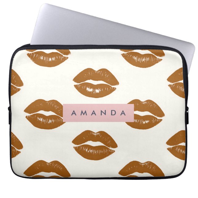 Personalized Chic Brown Lip Print Design Laptop Sleeve (Front)